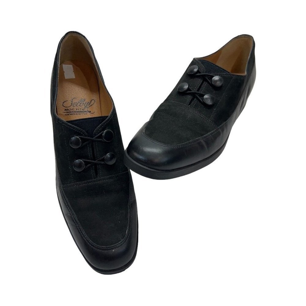 Selby Handcrafted Loafers Womens 6 Shoes Black Leather Quickstep‎ Moc Fit Button